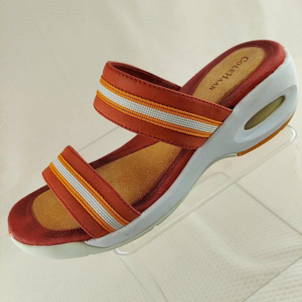 Cole Haan Nike Red Orange White Leather Slip on Comfort Sandals Size 7.5B